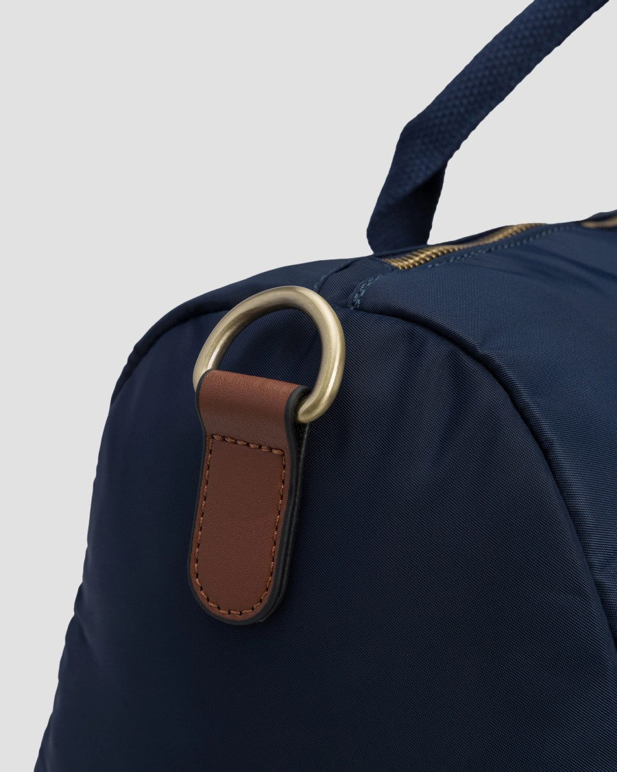 Mc2 Saint Barth Navy Blue Duffle Bag With Brown Leather Accents