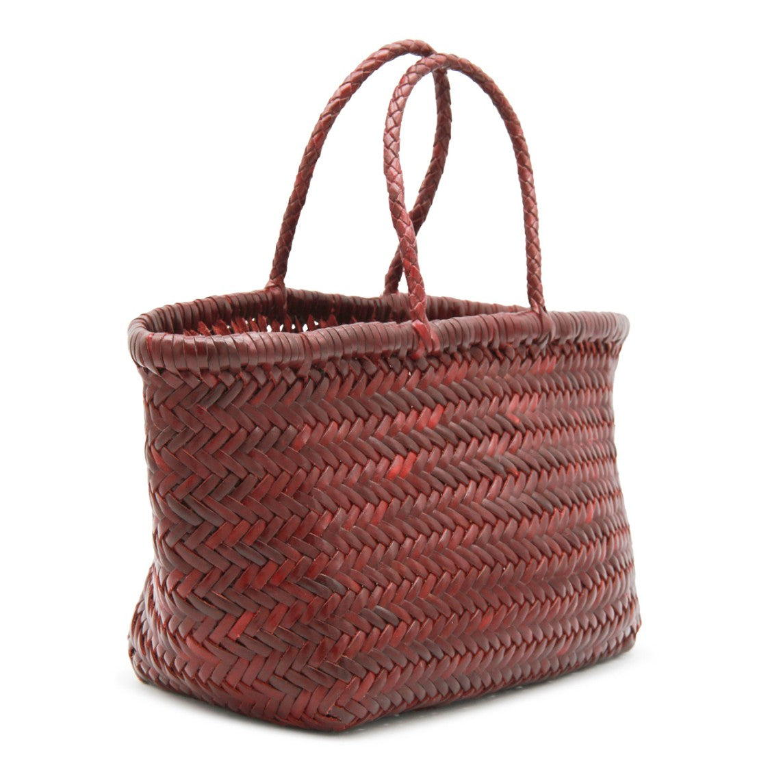 Dragon Diffusion Triple Jump Small Tote In Dark Red Woven Bamboo