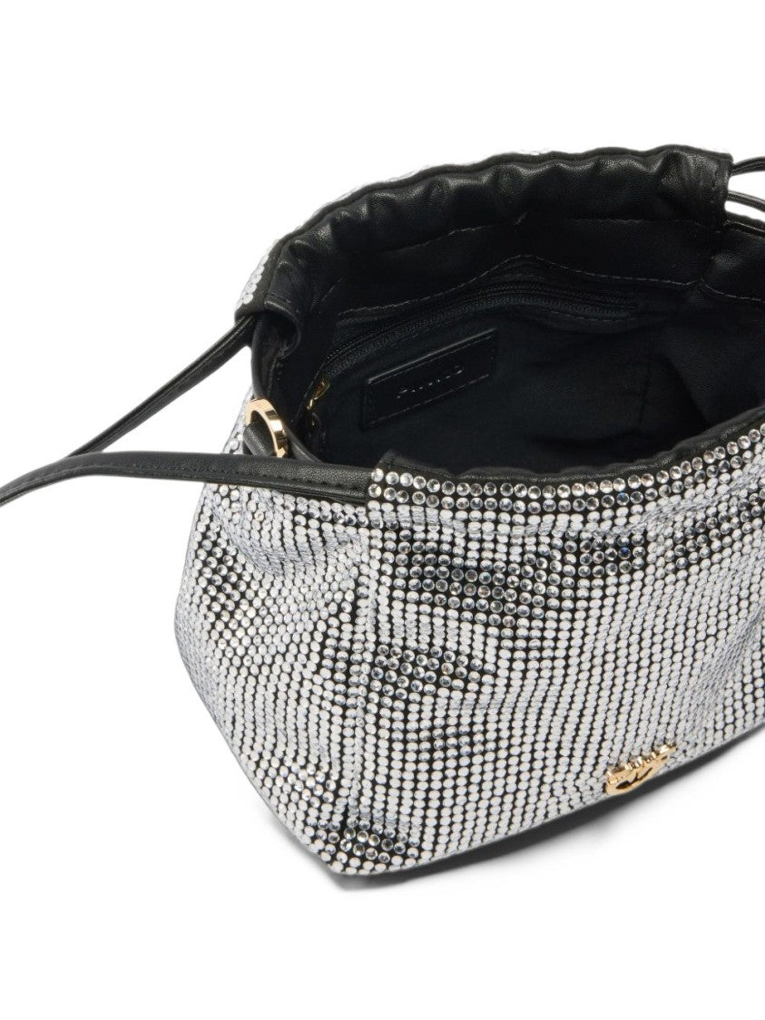 Pinko Rhinestone-Embellished Drawstring Bag With Plush Handle