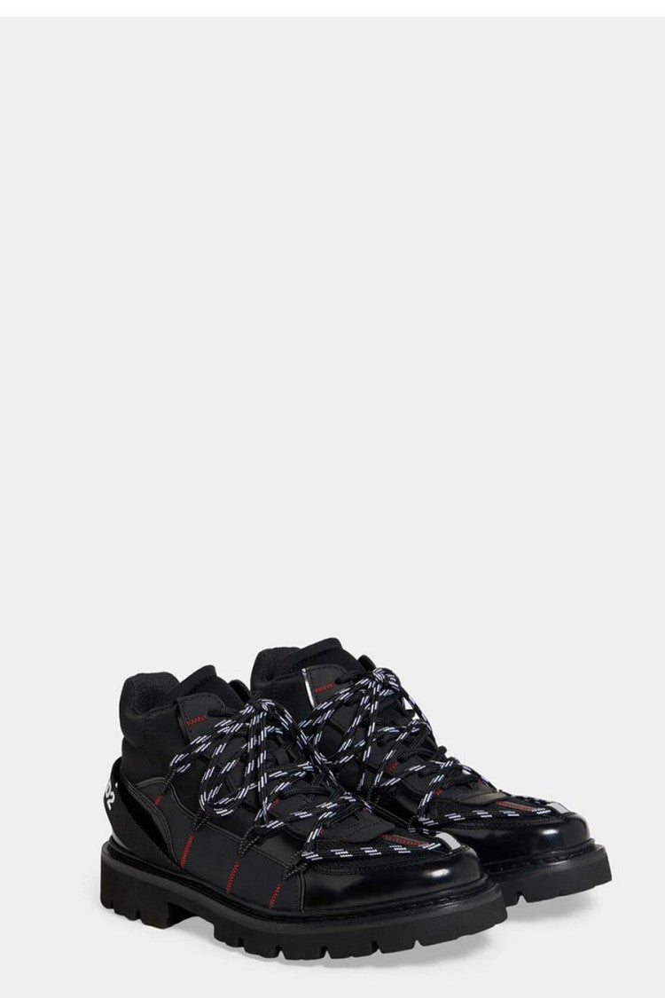 Dsquared2 Black Leather Contrast-Stitch Hiking Boot