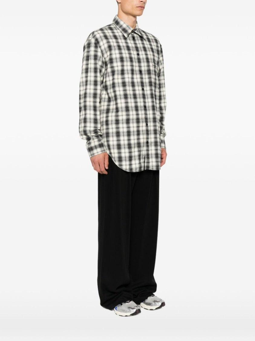 Balenciaga Button-Up Plaid Logo Shirt