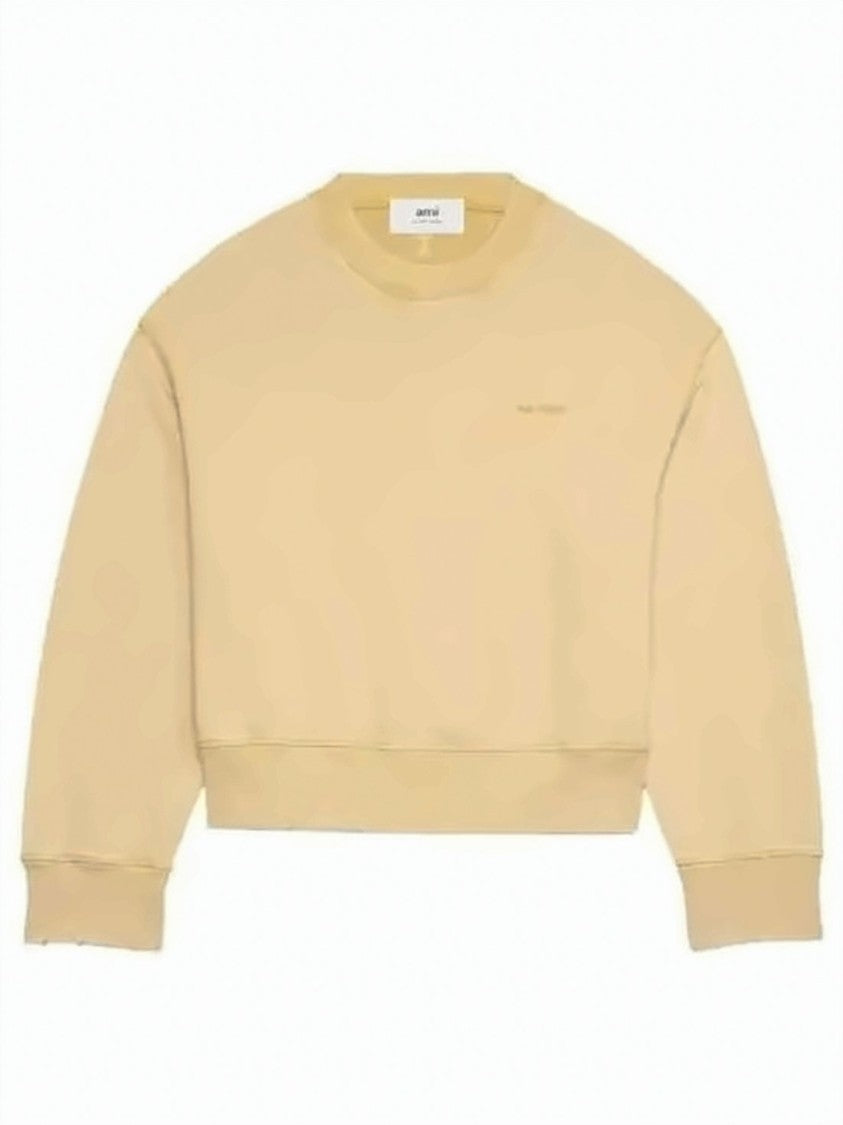 Ami Paris Cropped Long-Sleeve Sweatshirt With Ribbed Cuffs And Embroidered Logo