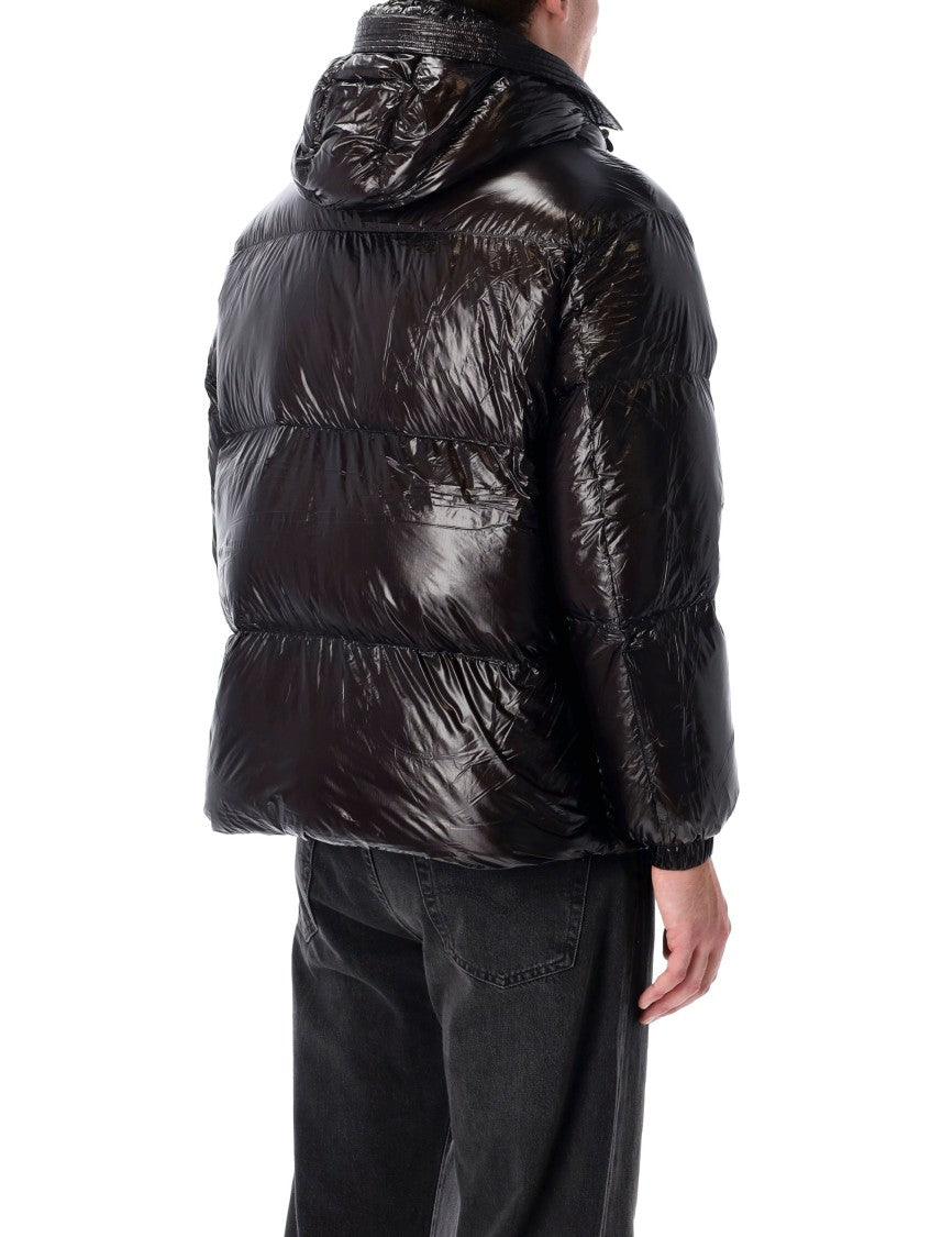 Diesel High-Collared Black Quilted Puffer Jacket With Glossy Finish