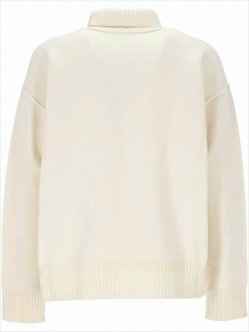Ami Paris White Turtleneck Sweater With Subtle Emblem