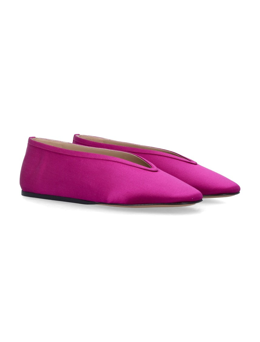 Le Monde Beryl Luna Handsewn Magenta Satin Flat Slippers