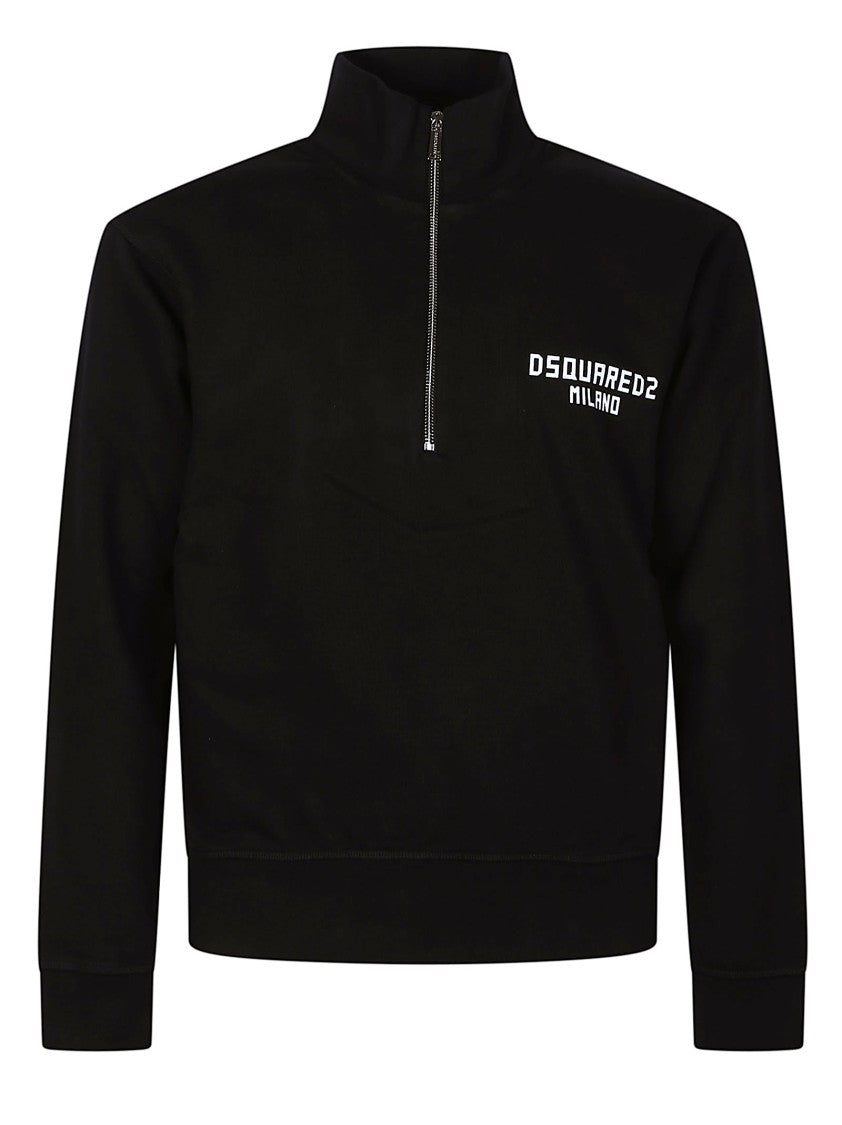 Dsquared2 Black Cotton Half-Zip Sweatshirt