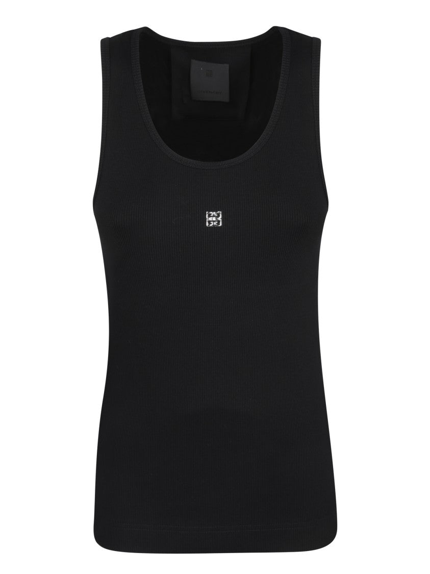 Givenchy Sleeveless Black Stretch Top With Silver Logo Detail