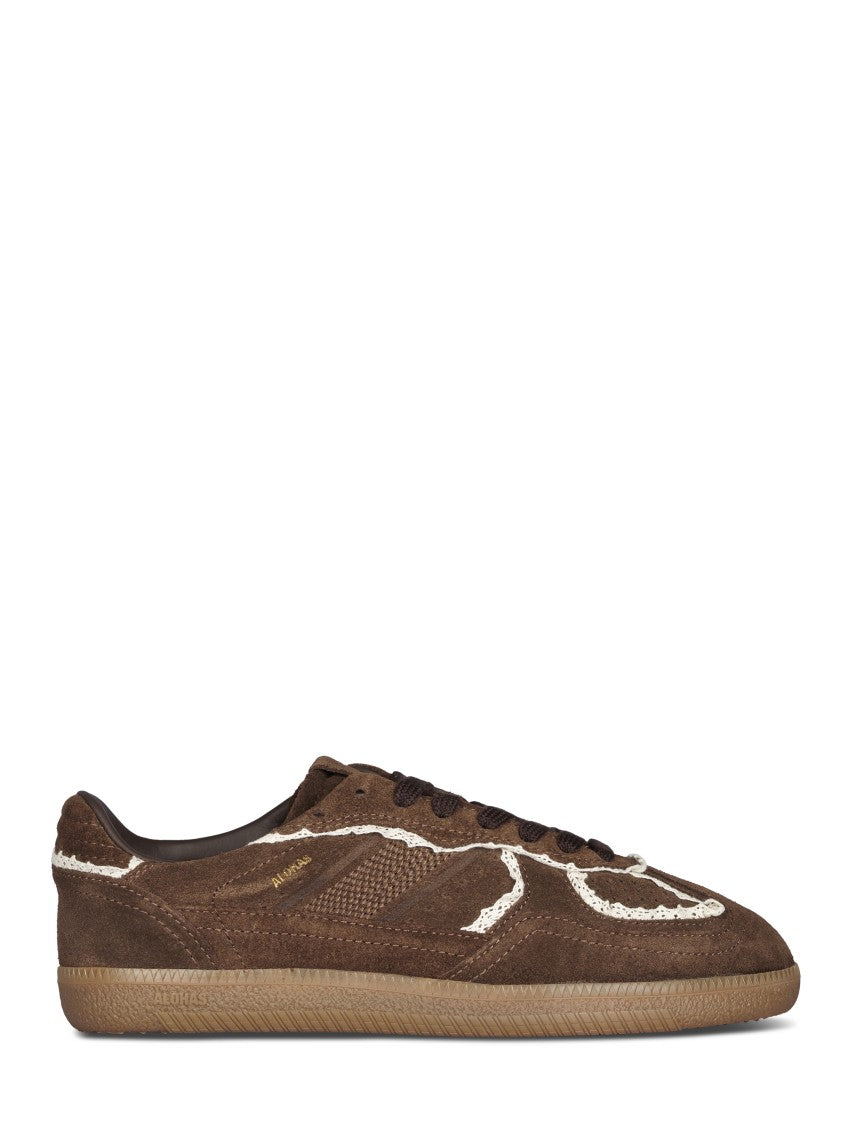 Alohas Chocolate Leather Sneakers With Crochet Detailing