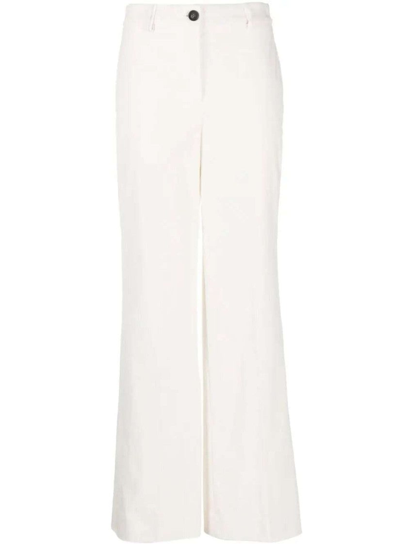 Lorena Antoniazzi Corduroy High-Waist Wide-Leg White Trousers