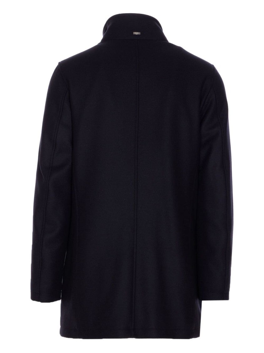 Herno Dark Blue Coat With Shearling Collar