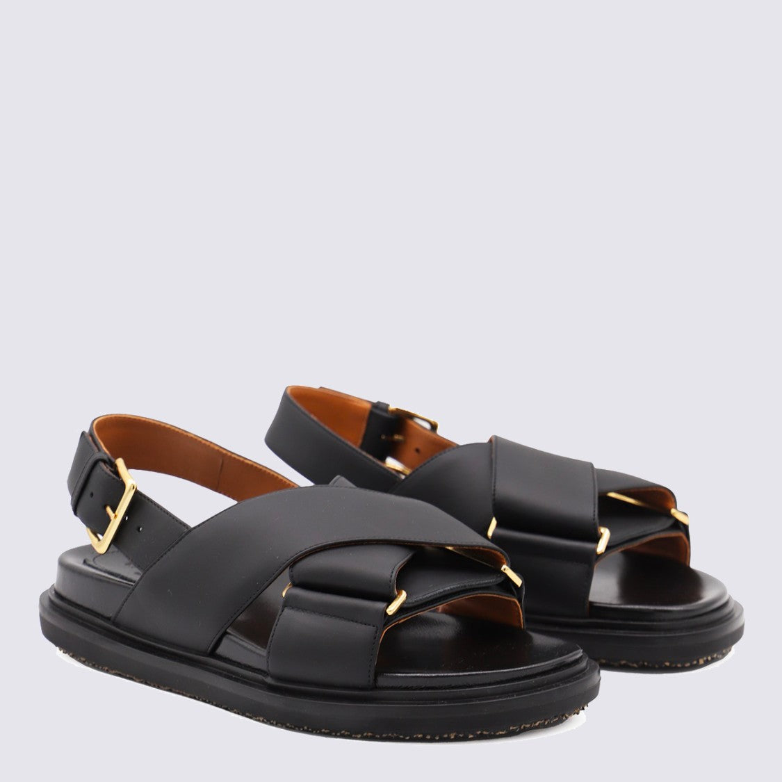Marni Padded Black Sandals With Gold-Tone Hardware Accents