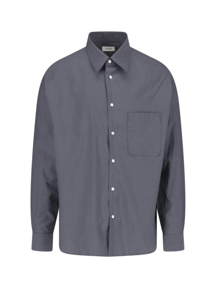 Lemaire Grey Pointed Collar Cotton-Silk Shirt