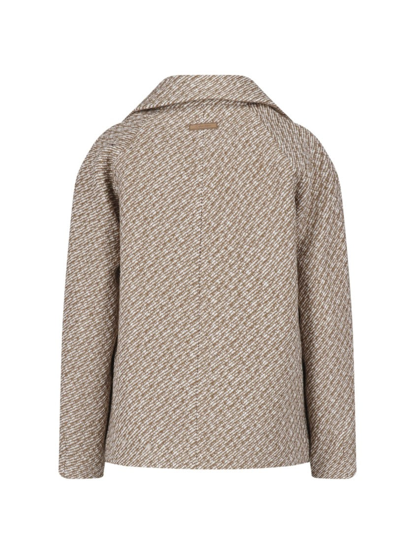 Calvin Klein Short Double-Breasted Wool Blend Coat With Notched Lapels
