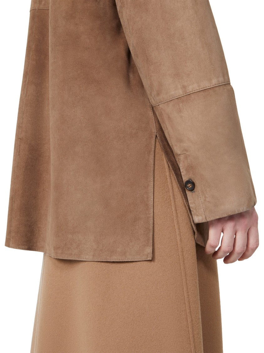 Max Mara Brown Suede-Like Jacket With Classic Collar