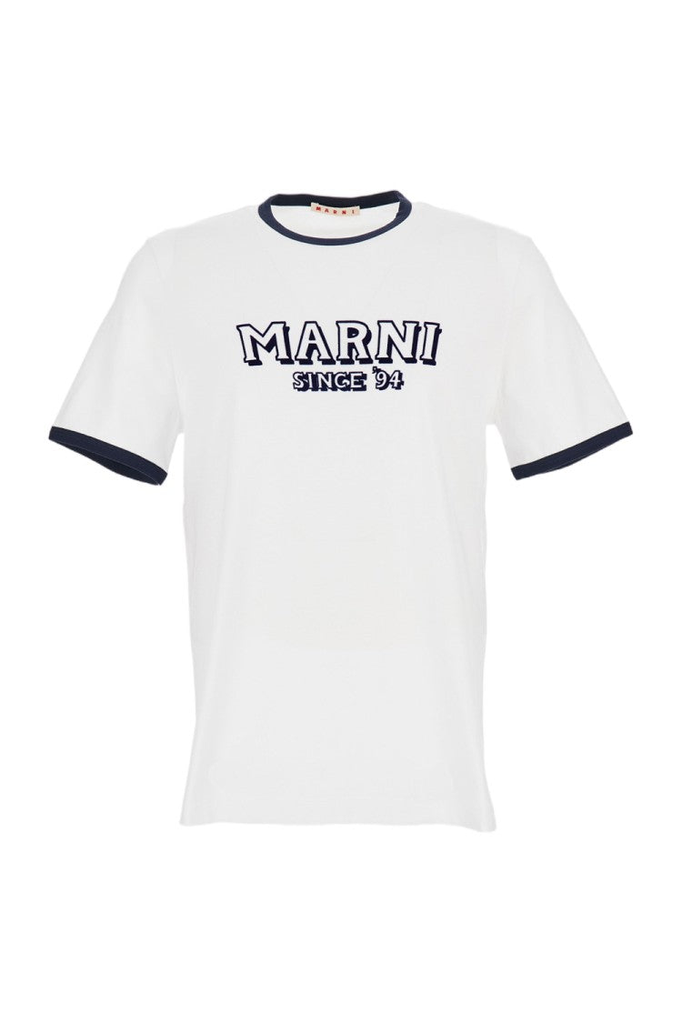 Marni Crew Neck T-Shirt With Front Logo And Ribbed Accents