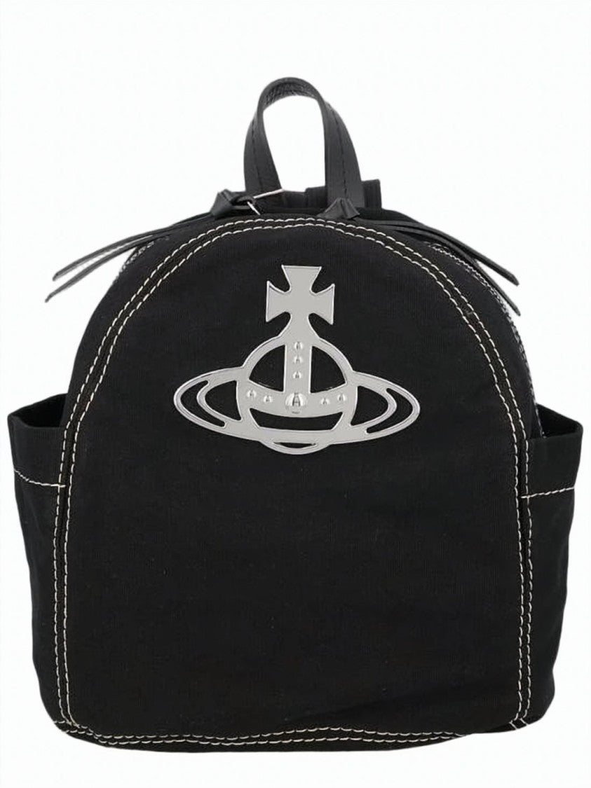 Vivienne Westwood Rounded Black Cotton Backpack With Contrast Stitching