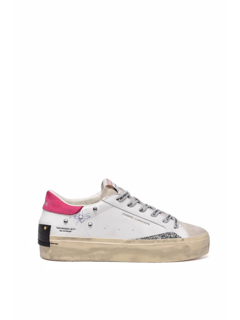 Crime London White Leather Distressed Sneakers
