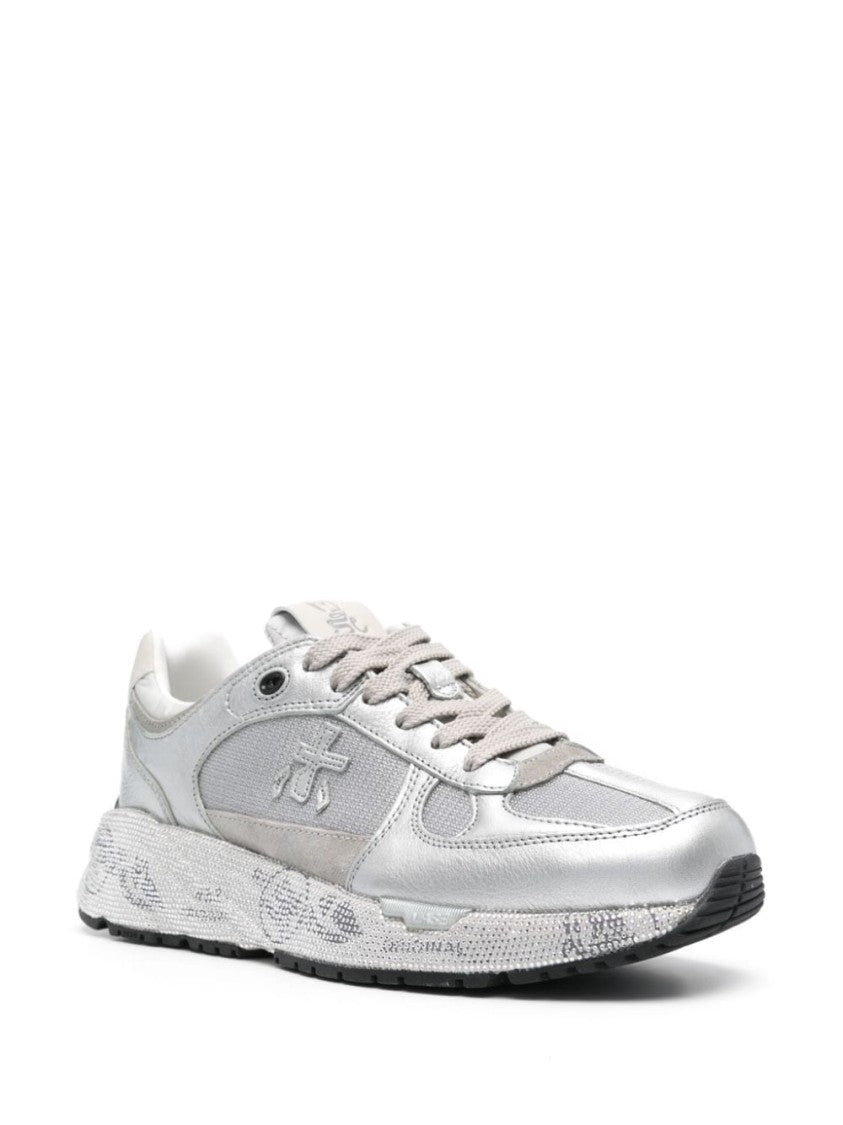 Premiata Silver Leather Sneakers With Textured Finish