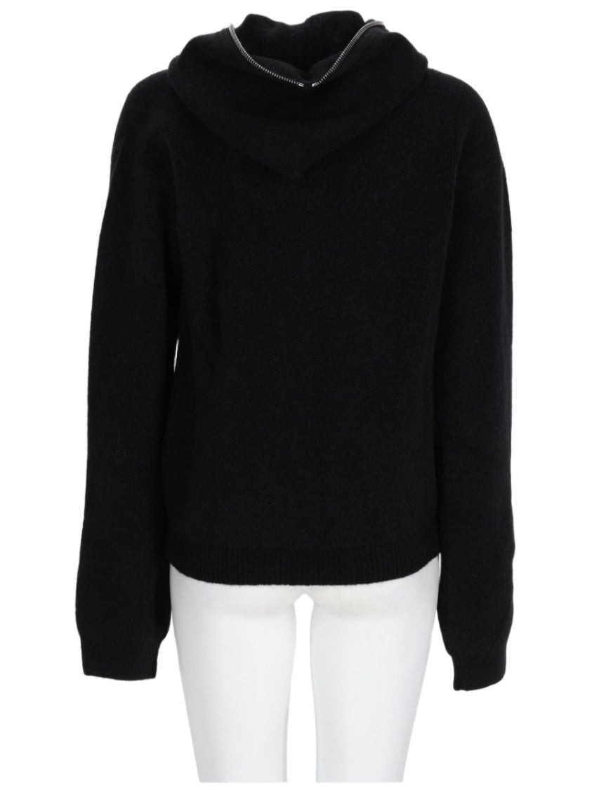 Rick Owens Front Zipper Hooded Alpaca-Blend Knit Jacket