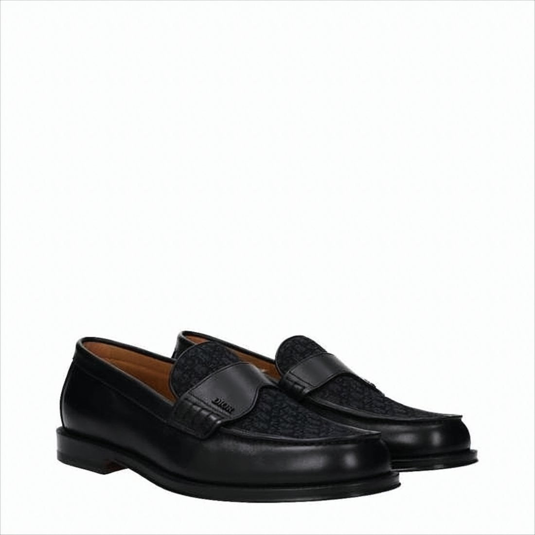 Christian Dior Penny Strap Loafers With Subtle Pattern And Stacked Heel