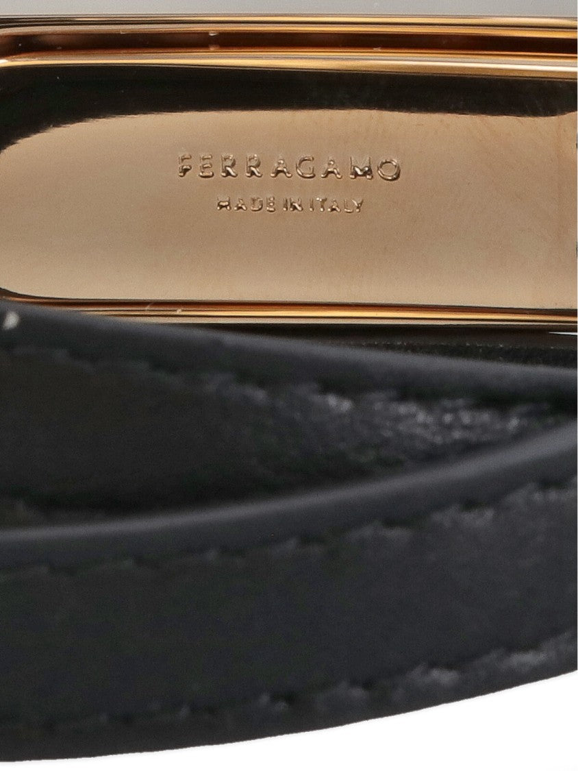 Ferragamo Double-Wrap Black Calf Leather Bracelet