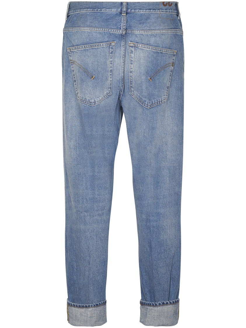 Dondup Relaxed Fit Light Blue Denim Trousers With Rolled Cuffs