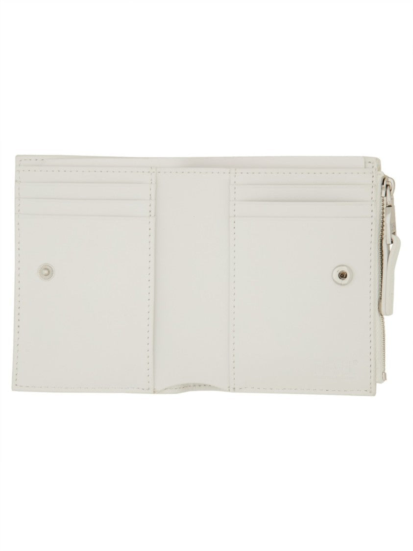 Diesel White Zippered Smooth Leather Wallet