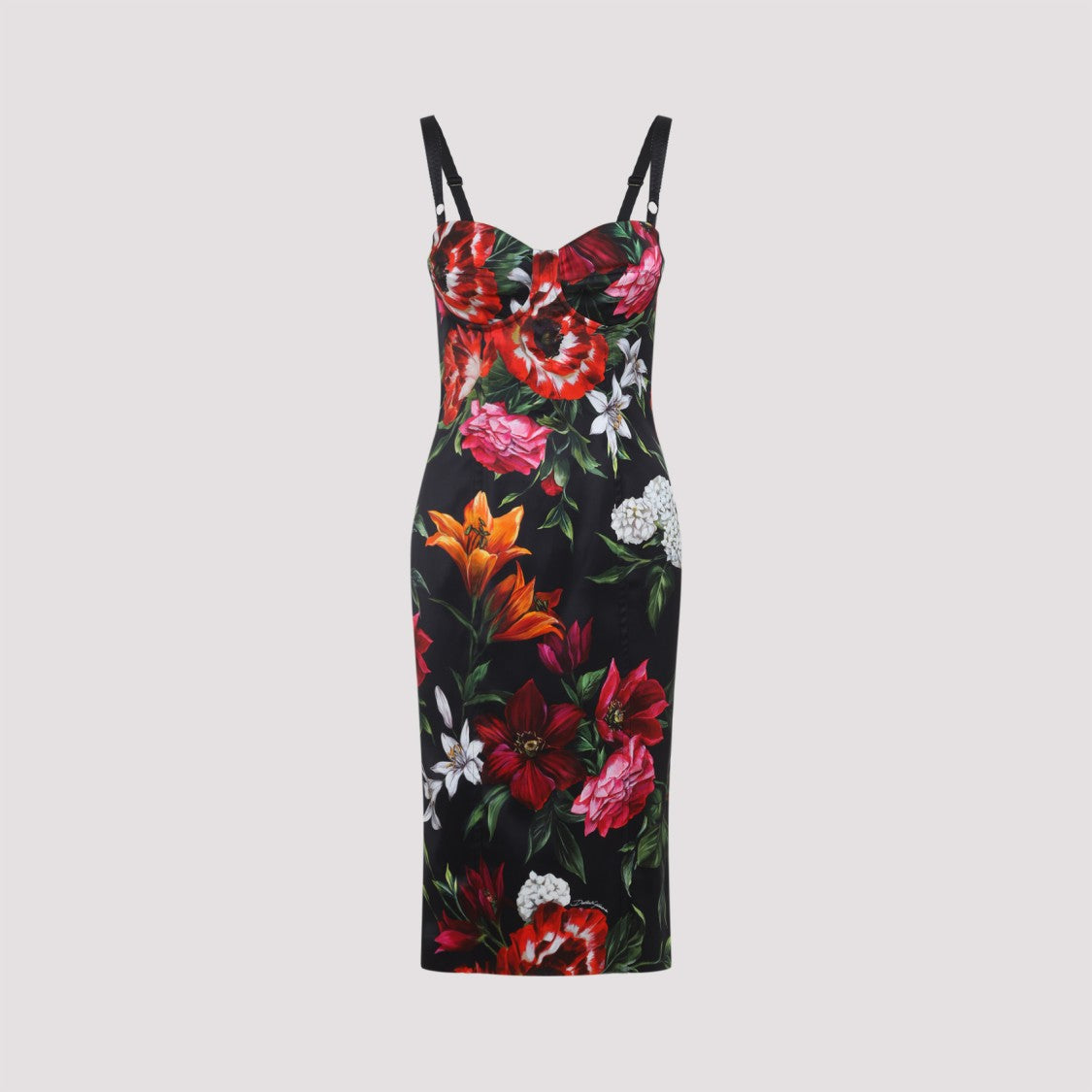 Dolce & Gabbana Floral Pattern Midi Dress With Sweetheart Neckline