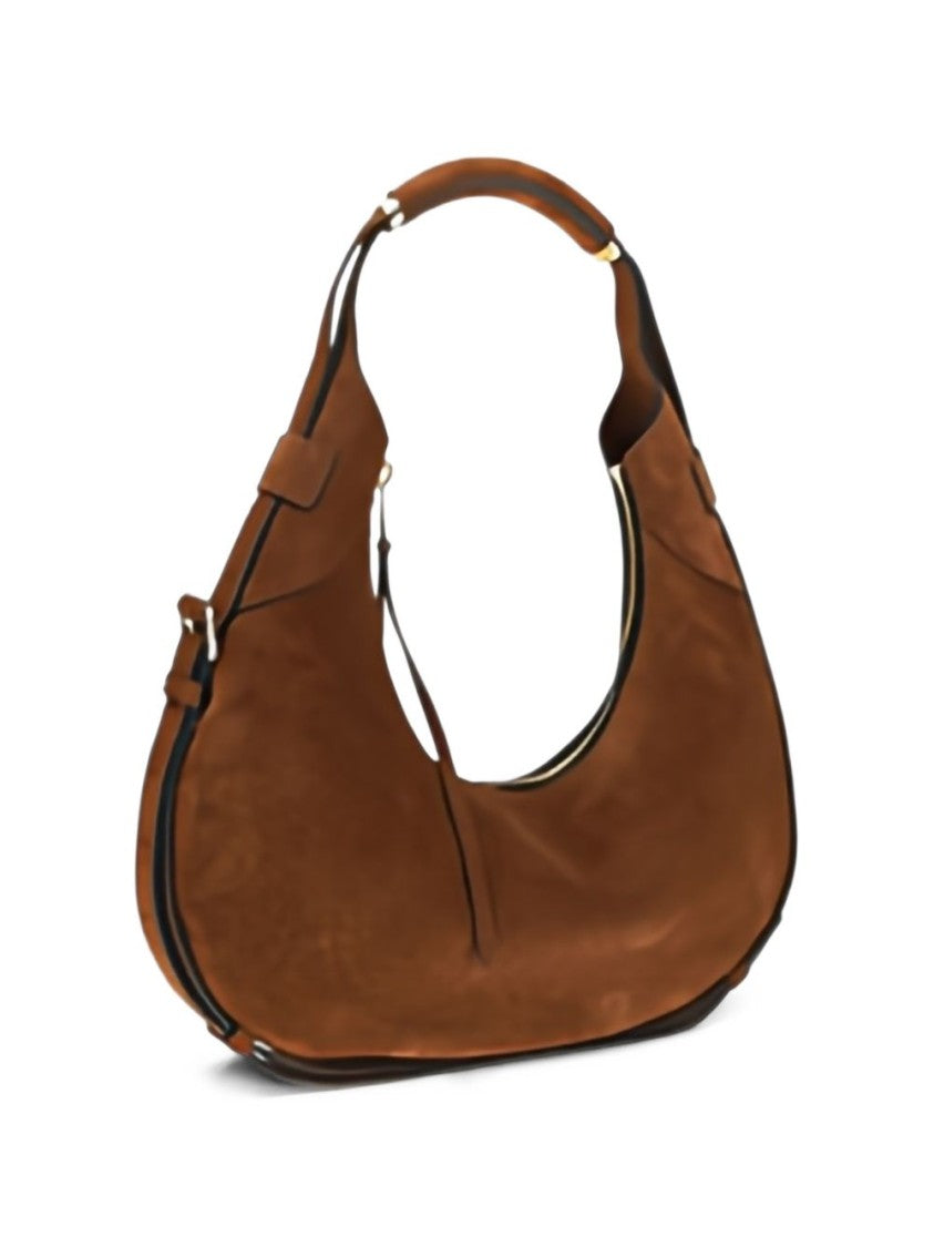 Moschino Crescent-Shaped Gold Accents Suede Top Handle Bag