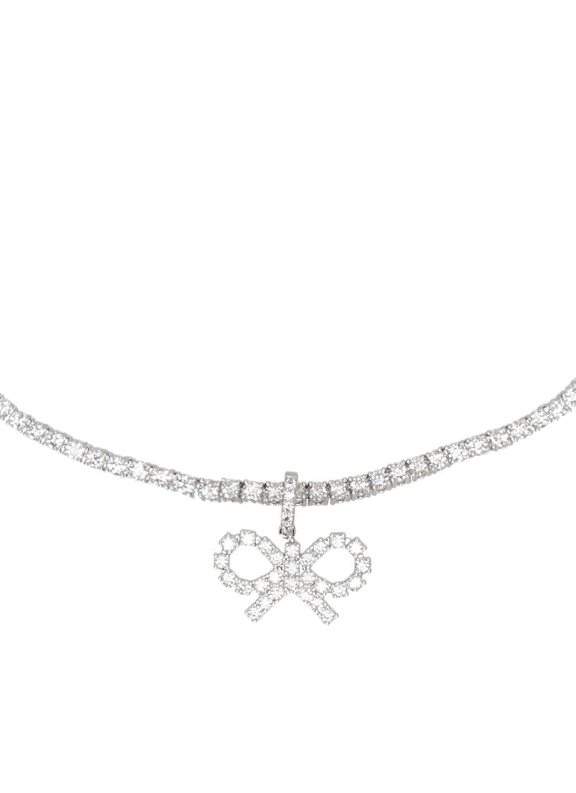 Self-Portrait Crystal Bow Tennis Necklace