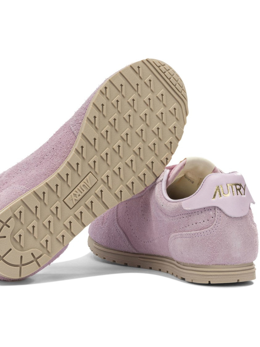 Autry Pastel Suede Lace-Up Sneakers With Perforated Detailing