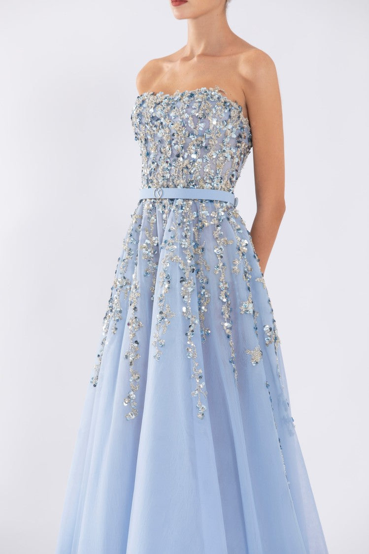 Saiid Kobeisy Strapless Tulle Evening Dress With Dotted Beading