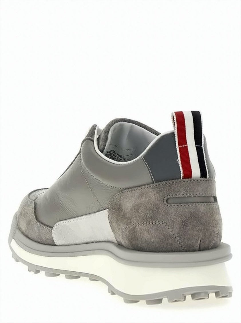 Thom Browne Grey Calf Leather And Suede Sneakers