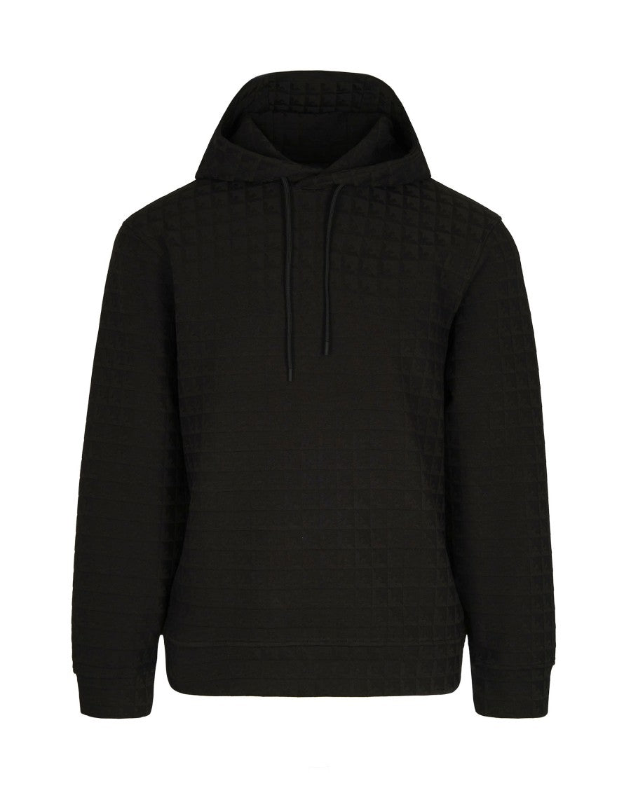 Emporio Armani Jacquard Knit Black Hoodie With Iconic Eagle Motif