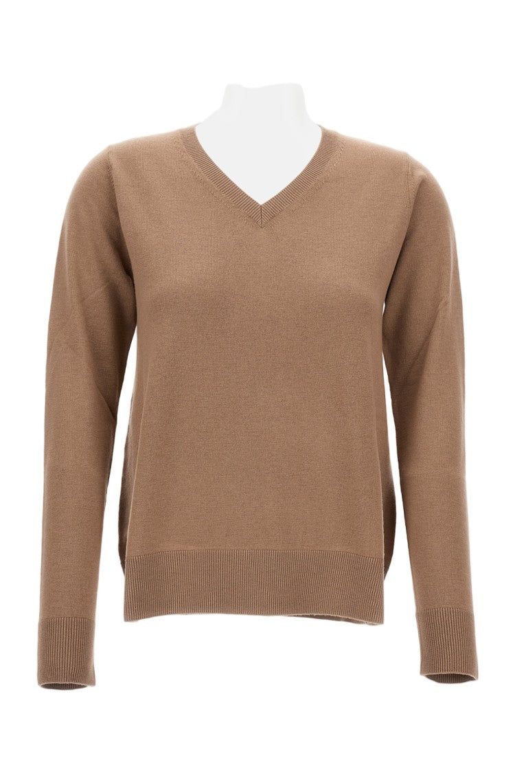 Max Mara V-Neck Wool Jumper With Ribbed Hem