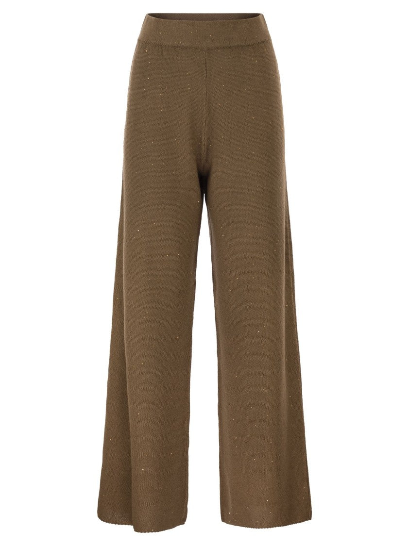 Fabiana Filippi Wide-Leg Trousers In Cotton And Linen Knit With Sequins