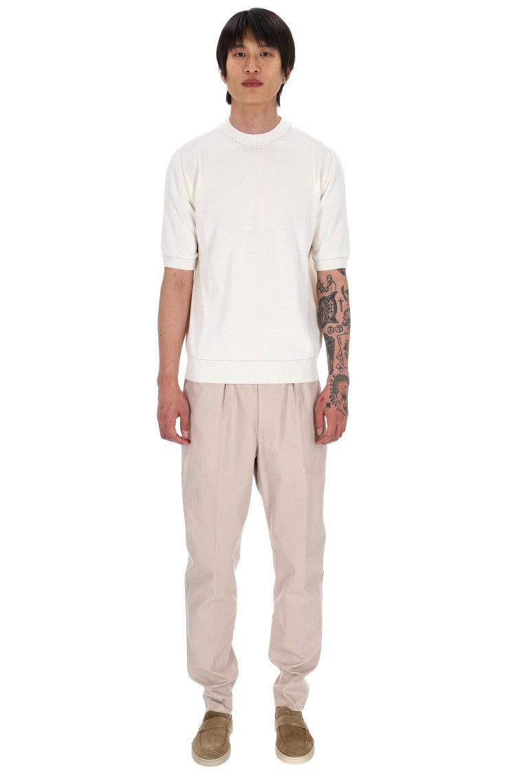 Eleventy White Saddle-Stitched Cotton T-Shirt