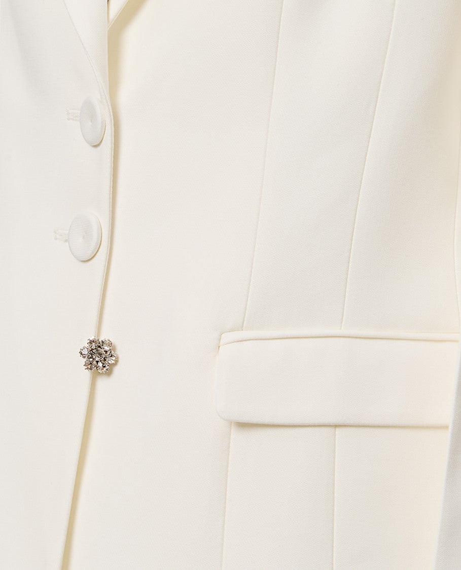 Wales Bonner Fitted White Jacket With Crystal Flower Detail
