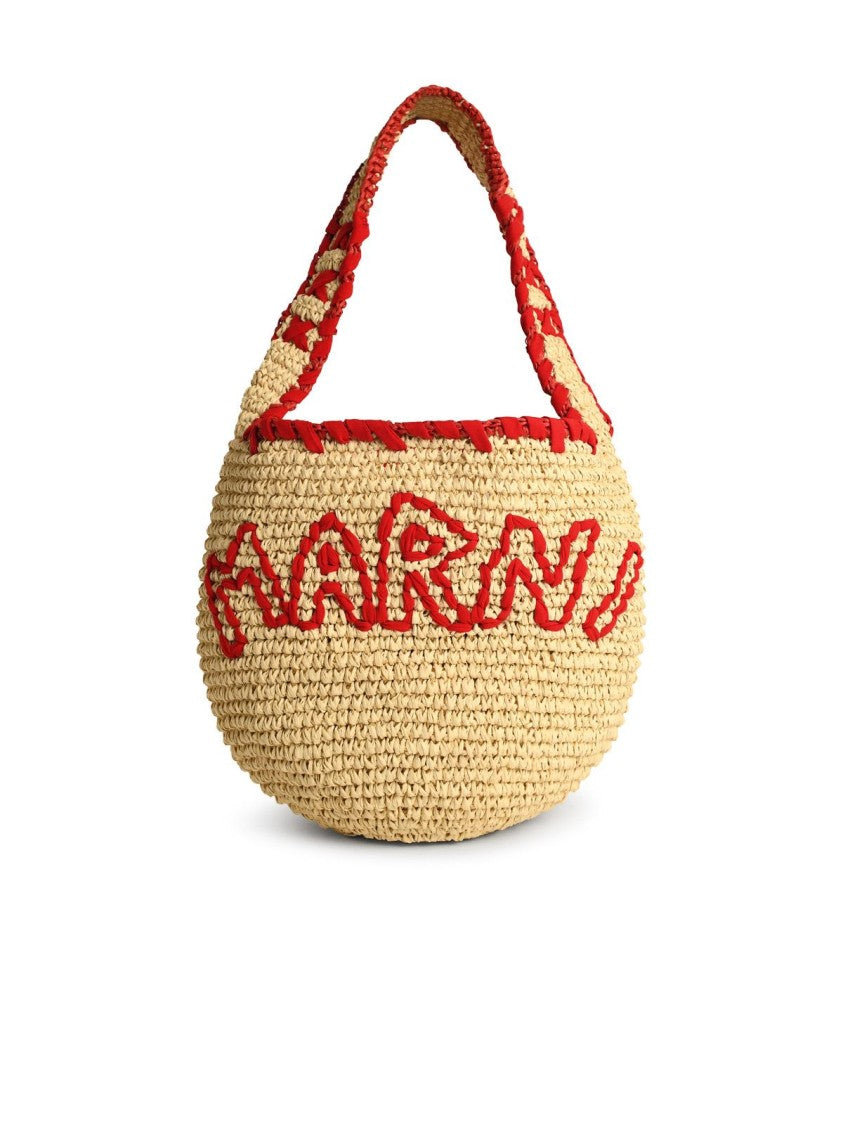 Marni Medium 'Hobo Nassa' Bag In Red Natural Raffia