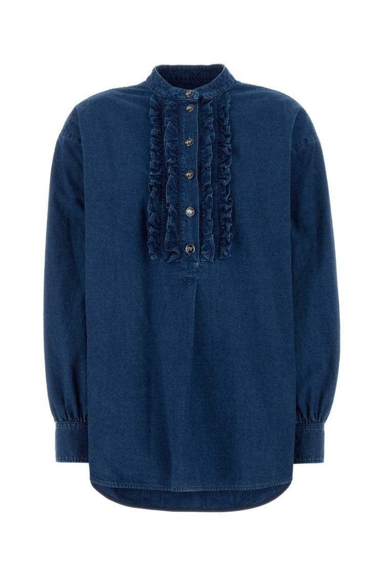Valentino Garavani Classic Button-Up Denim Blouse With Ruffled Placket