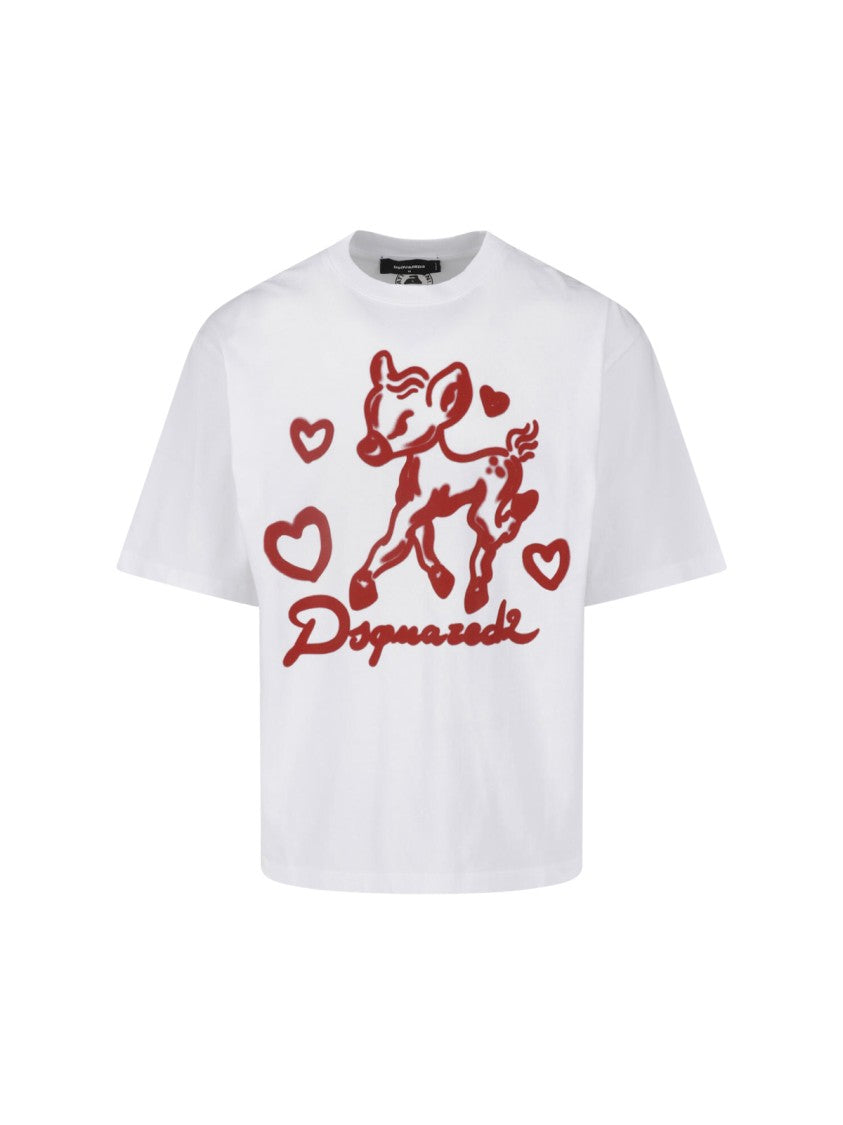 Dsquared2 White Logo Printed Cotton T-Shirt