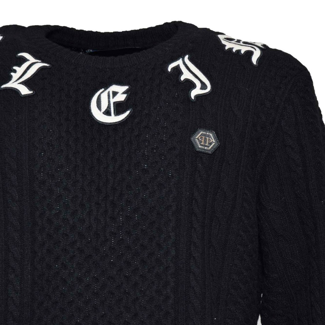 Philipp Plein Black Wool Cashmere Crewneck Pullover With Logo