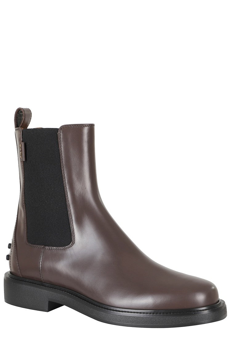 Tod's Coffee Leather Rubber Sole Boots
