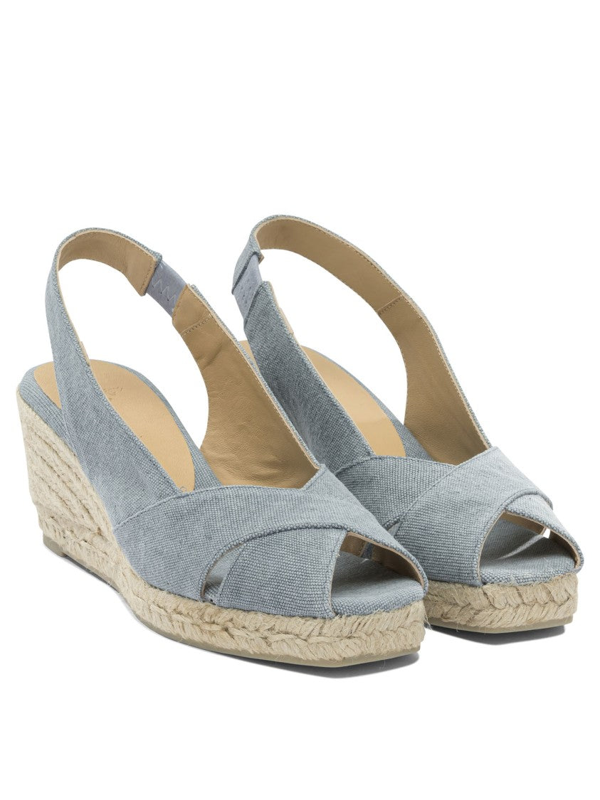 Castaner Light Blue Cotton Espadrilles With Braided Jute Wedge And Peep-Toe Design
