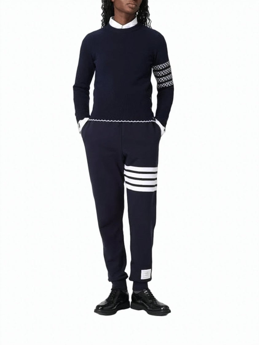 Thom Browne Fitted Blue Knit Sweater With Intricate Motif