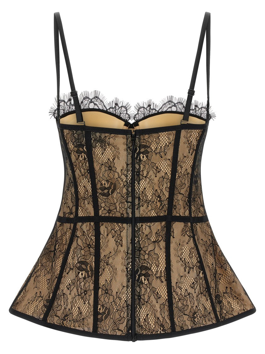 Giuseppe Di Morabito Lace Overlay Bustier Top With Flared Silhouette And Scalloped Edges