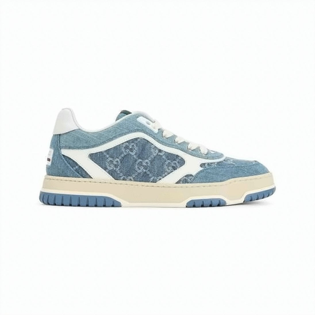 Gucci Denim Sneakers With Leather Overlays And Monogram Detail