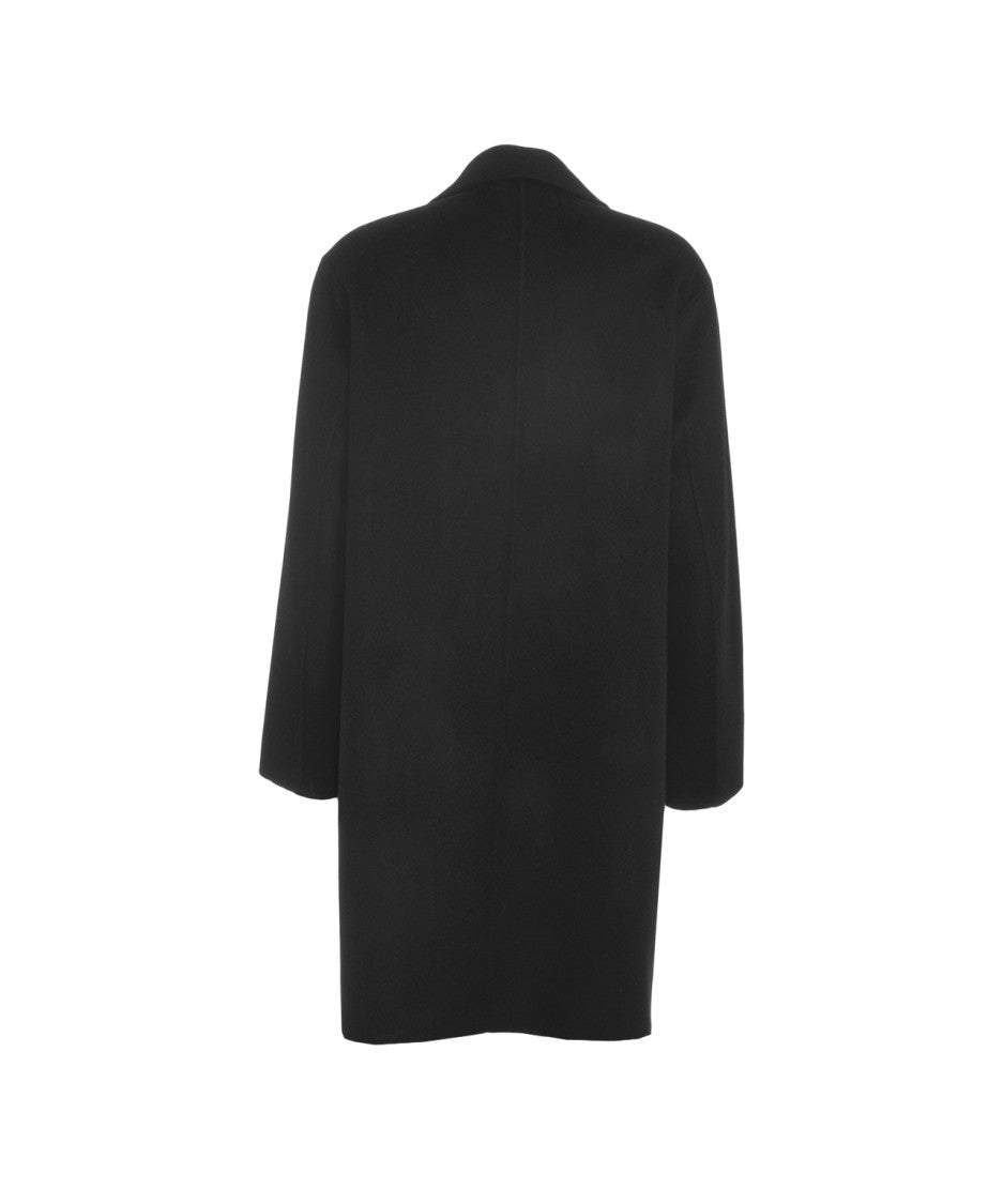 Amaranto Black Cashmere-Wool Blend Coat With Notch Collar