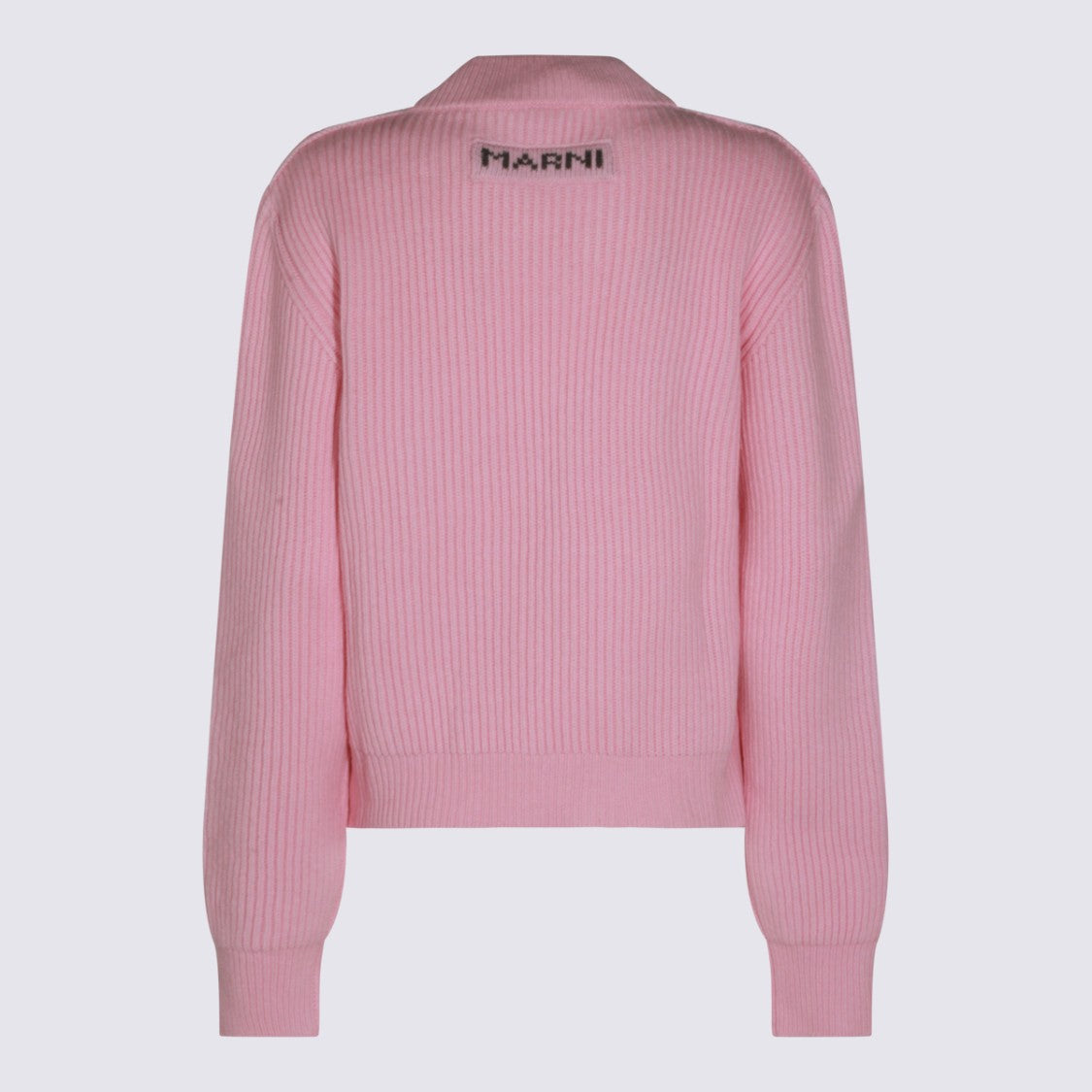 Marni Soft Pink V-Neck Sweater With Ribbed Knit Details