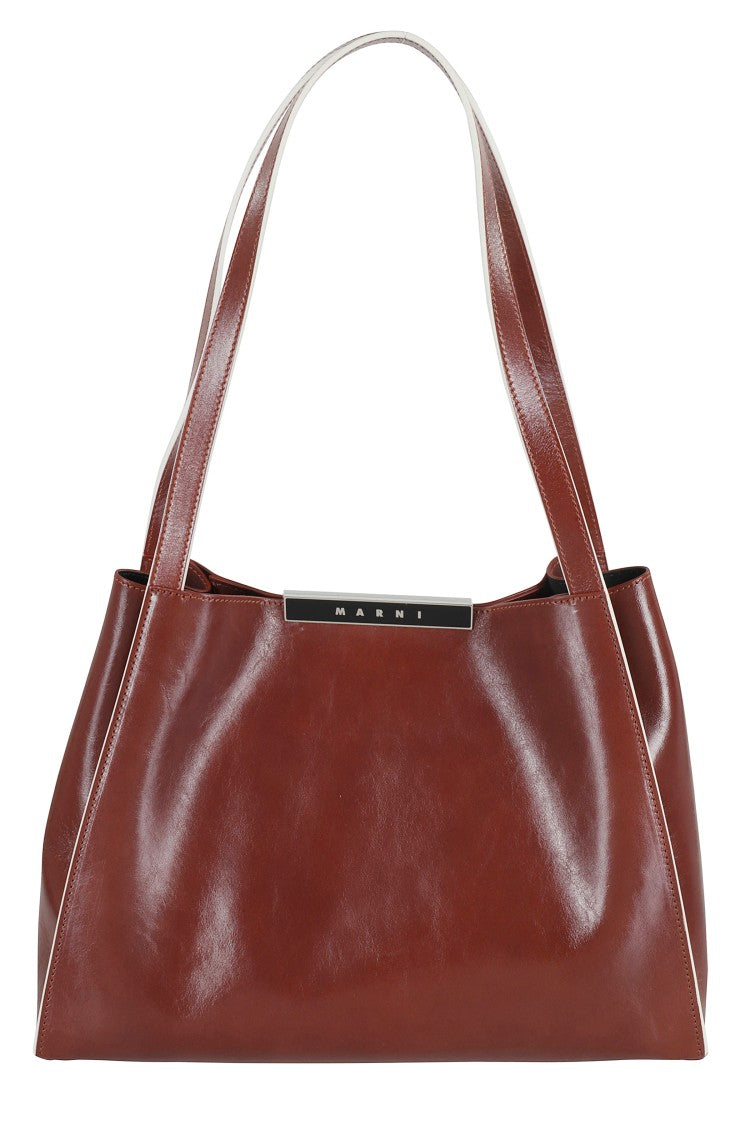 Marni Bordeaux Shiny Leather Tote Bag